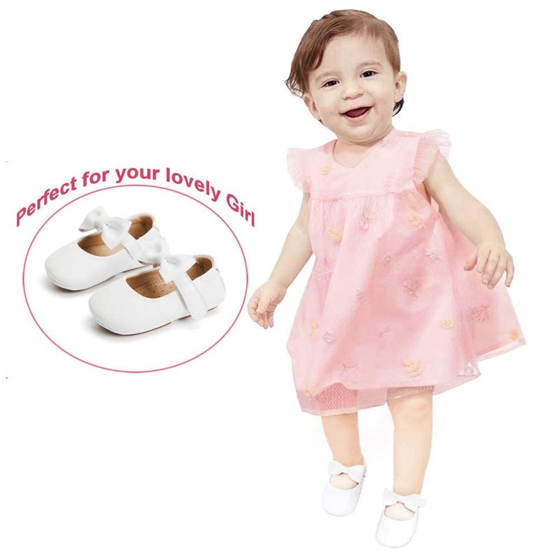 Felix & Flora Infant Toddler Baby Moccasins Soft Sole Bowknot Baby Walking Shoes Mary Jane Dress Shoes (2.5-3 Years Toddler,White) - Image 2